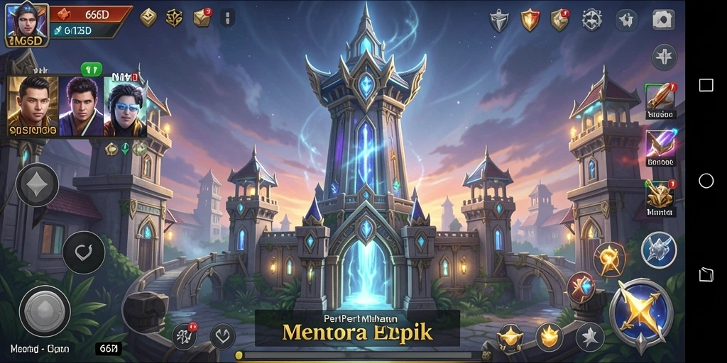 Tangkapan layar gameplay 66D menampilkan pertahanan menara yang strategis.
