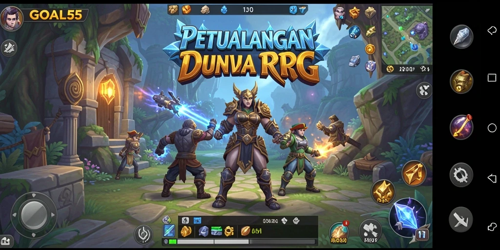 Screenshot gameplay GOAL55 menampilkan petualangan RPG yang memukau.