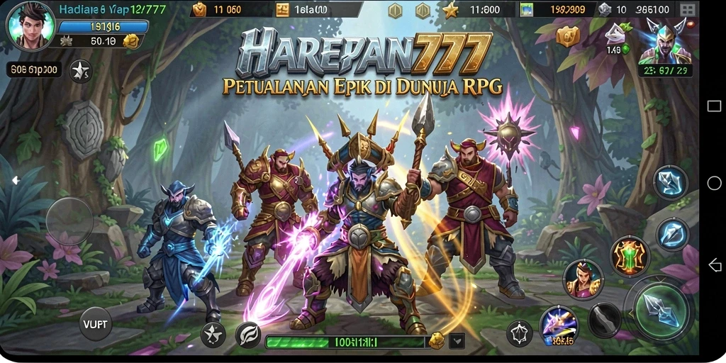 Screenshot utama dari HARAPAN777 menampilkan pertarungan epik dalam RPG.