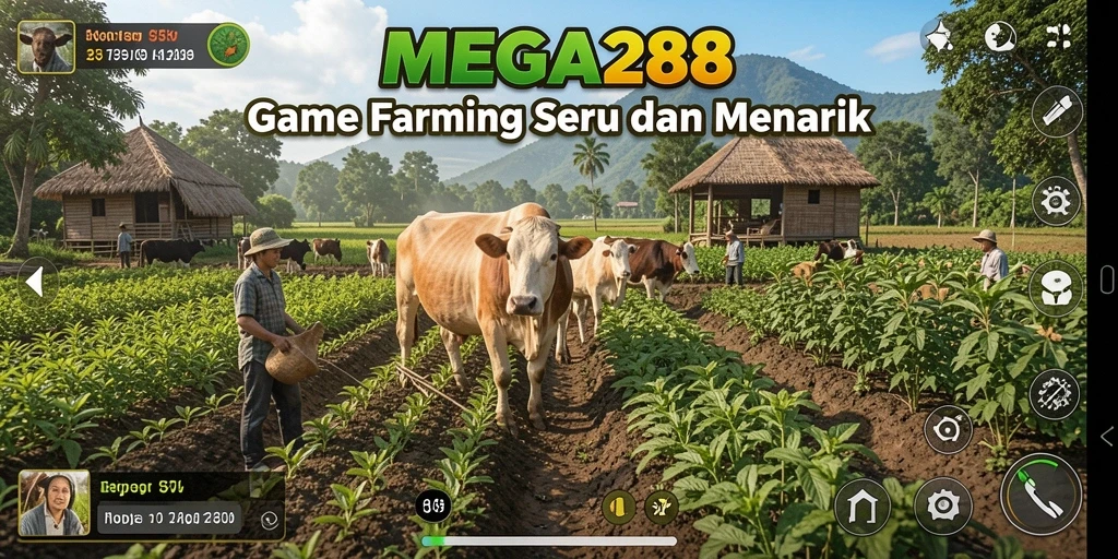 Screenshot MEGA288 menampilkan momen gameplay seru saat bertani.