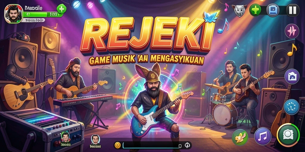 Tampilan gameplay seru dalam aplikasi REJEKI yang penuh warna.