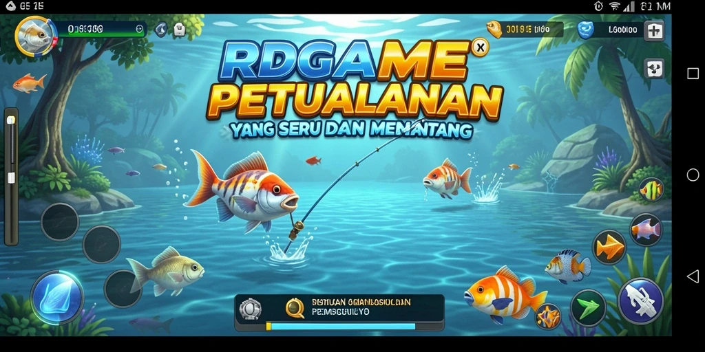 Tangkapan ikan yang menakjubkan dalam RPGAME dengan latar belakang yang indah.