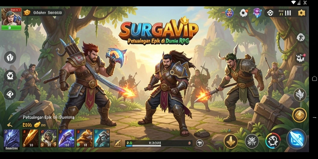 Screenshot utama SURGAVIP menampilkan aksi seru dalam gameplay RPG.