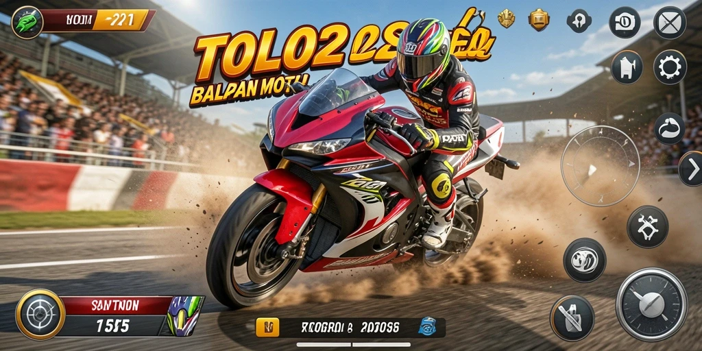 Tampilan gameplay seru dari TOTO22 saat balapan motor.